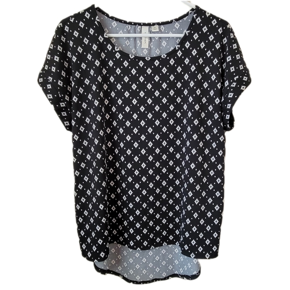 Tacera M Women's Short Sleeve Top Black with White Pattern - Picture 1 of 7